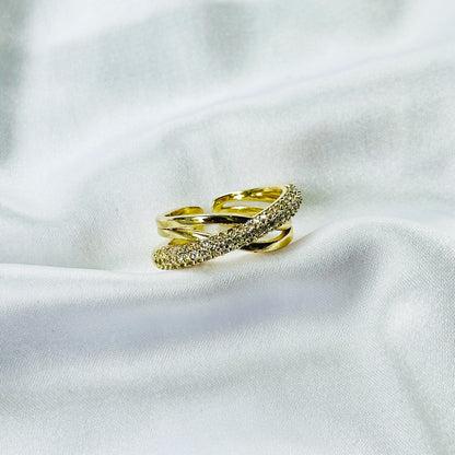 Asymmetric American Diamond Gold Plated Adjustable Ring