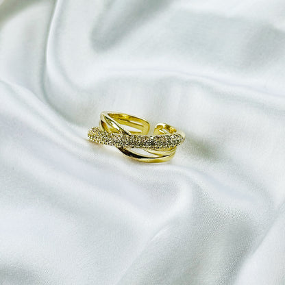 Asymmetric American Diamond Gold Plated Adjustable Ring