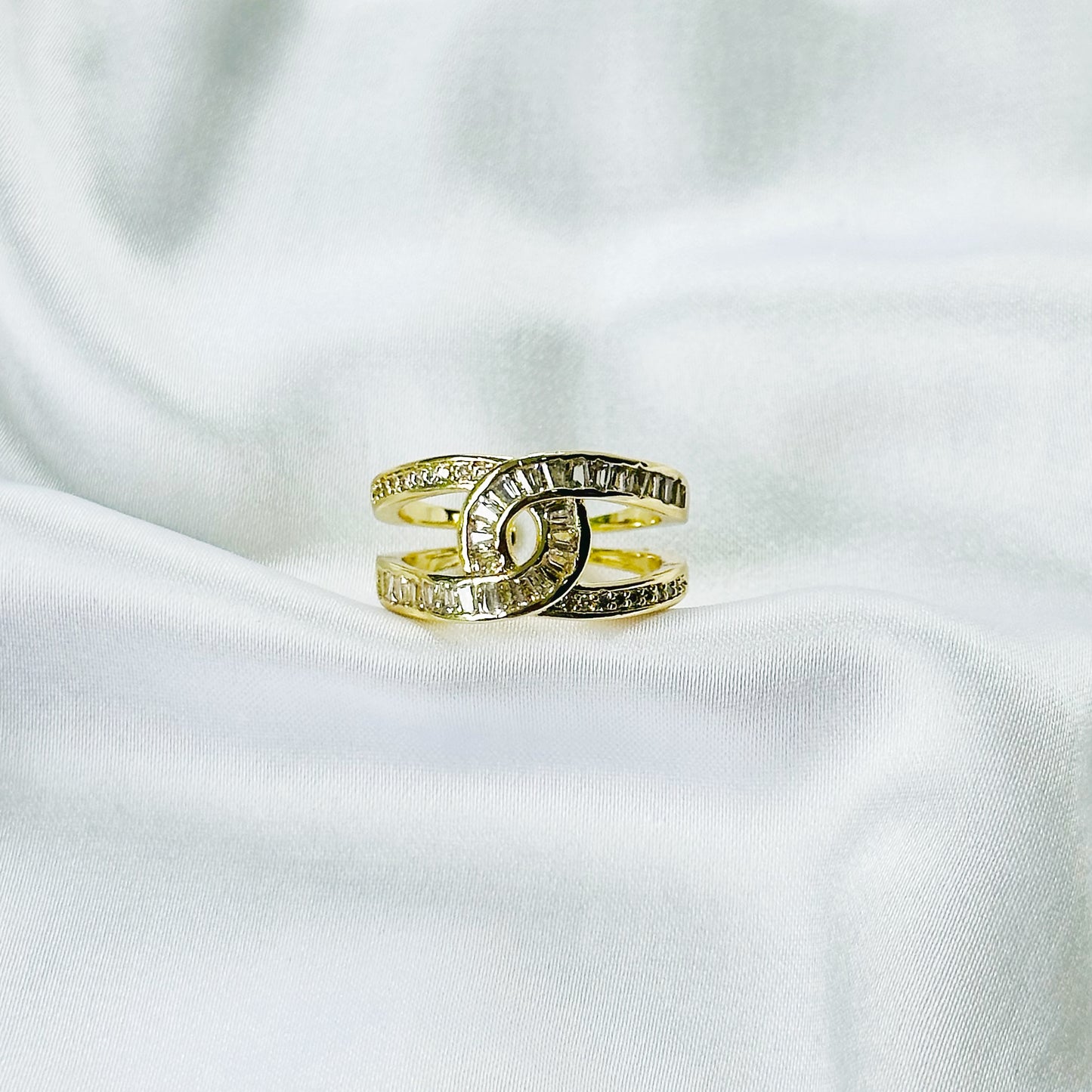 American Diamond Gold Plated Adjustable Ring
