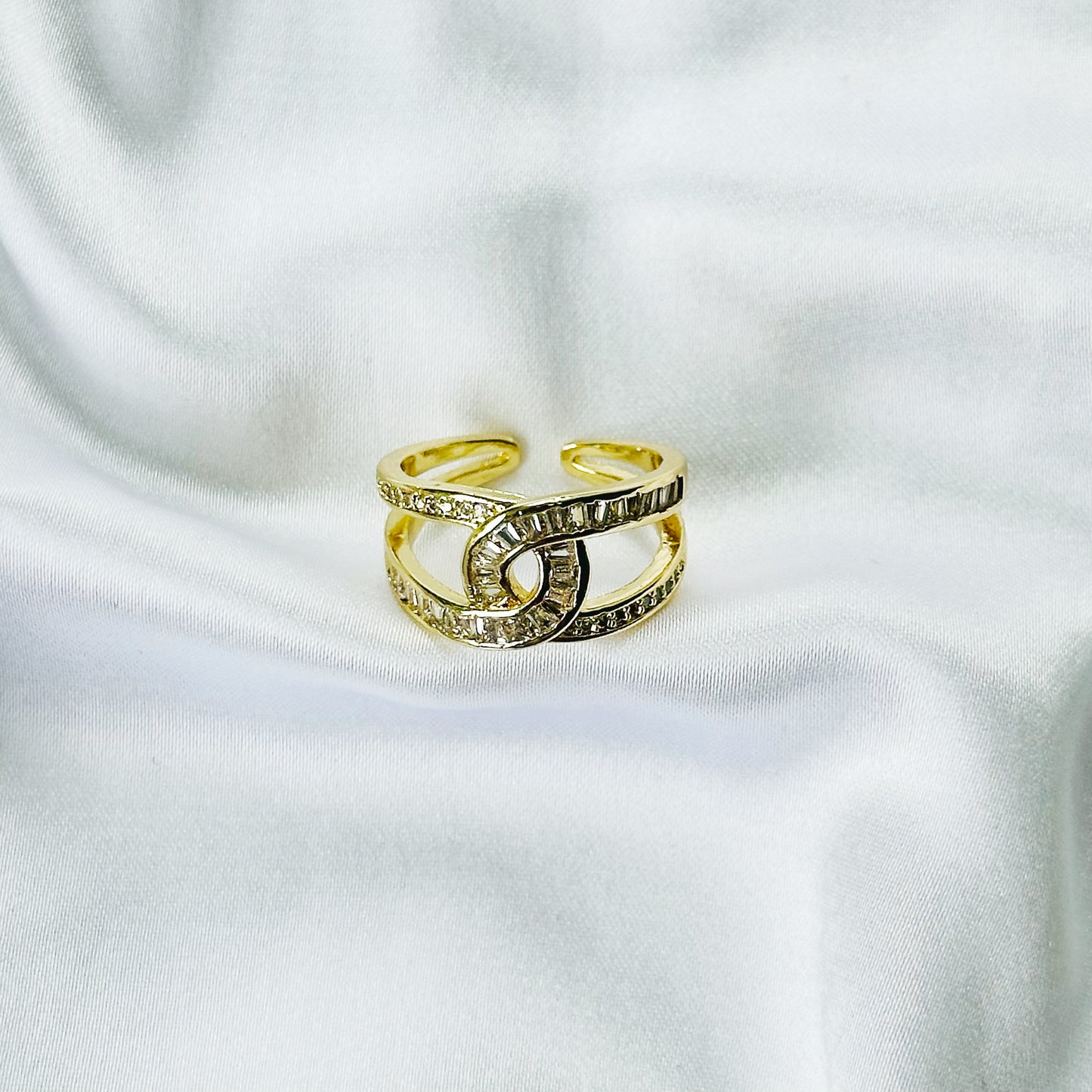 American Diamond Gold Plated Adjustable Ring