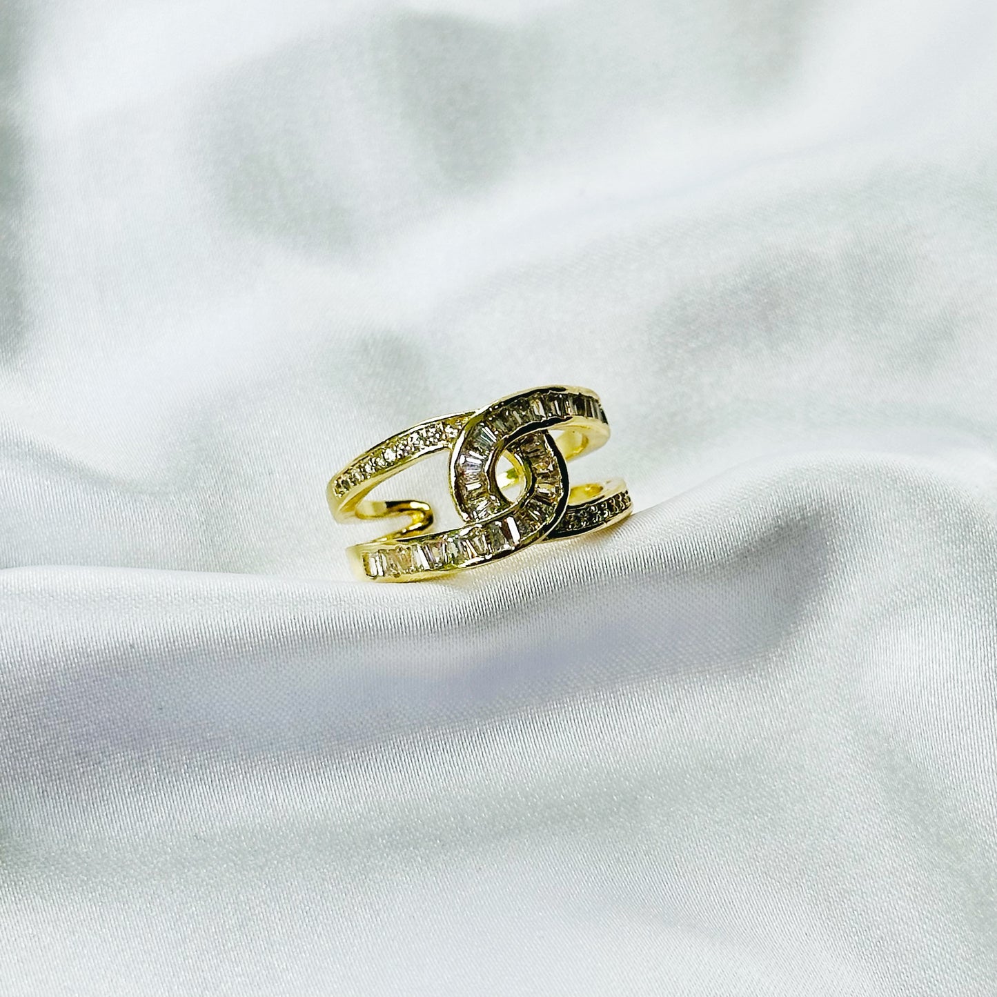 American Diamond Gold Plated Adjustable Ring