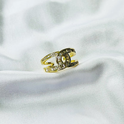 American Diamond Gold Plated Adjustable Ring
