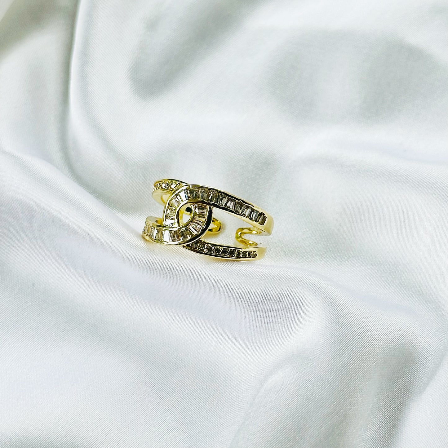 American Diamond Gold Plated Adjustable Ring