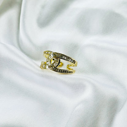 American Diamond Gold Plated Adjustable Ring