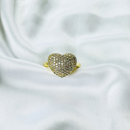 Heart American Diamond Gold Plated Adjustable Ring