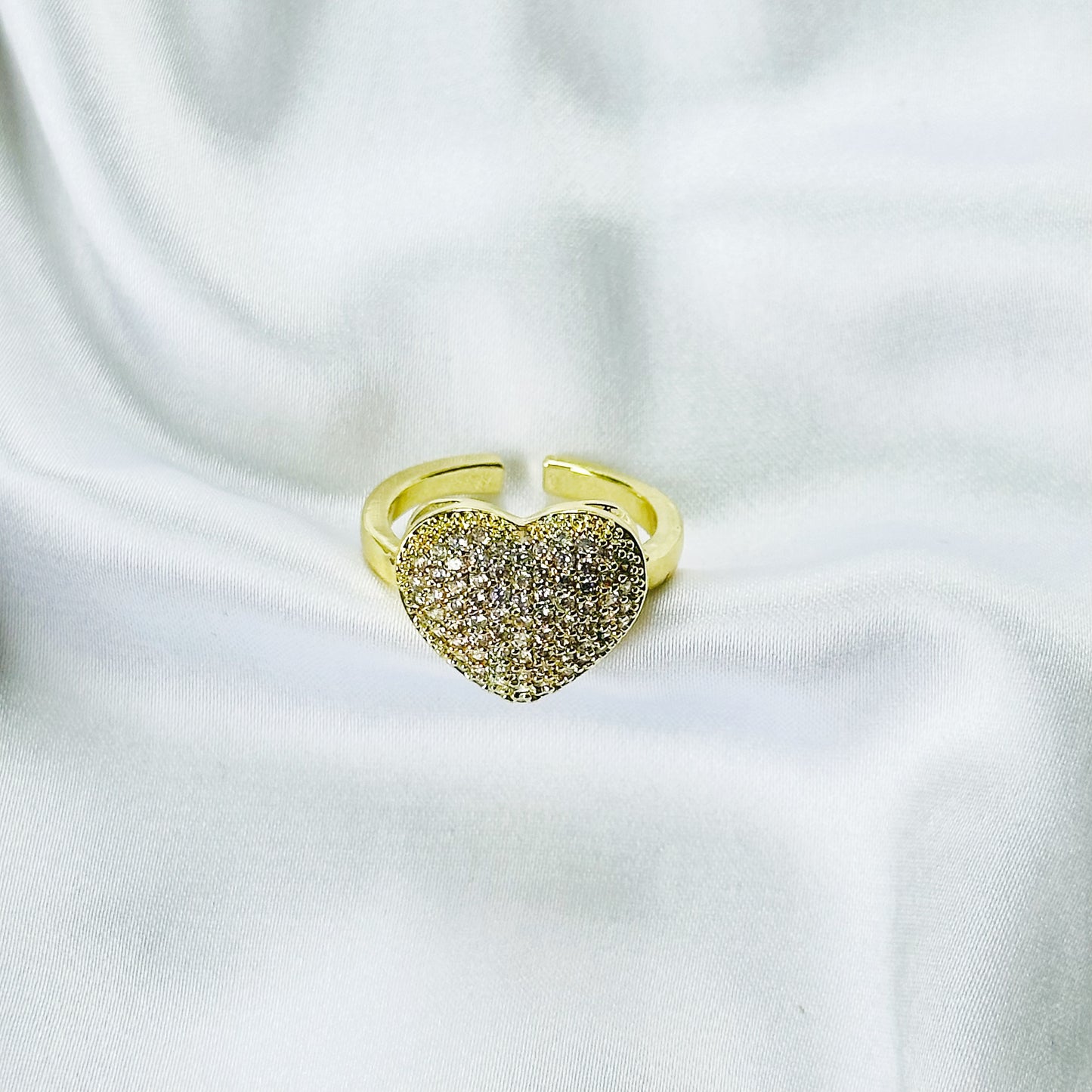 Heart American Diamond Gold Plated Adjustable Ring