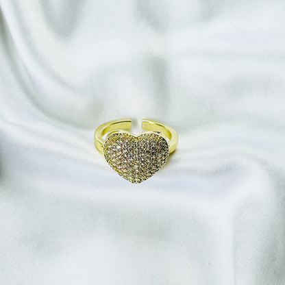 Heart American Diamond Gold Plated Adjustable Ring