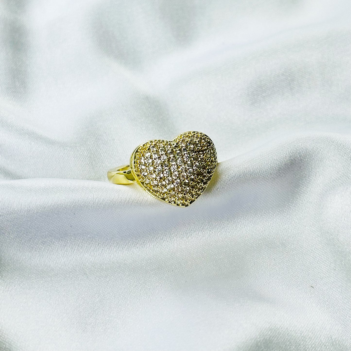 Heart American Diamond Gold Plated Adjustable Ring