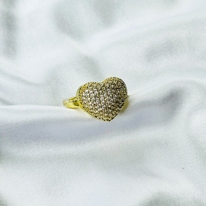 Heart American Diamond Gold Plated Adjustable Ring
