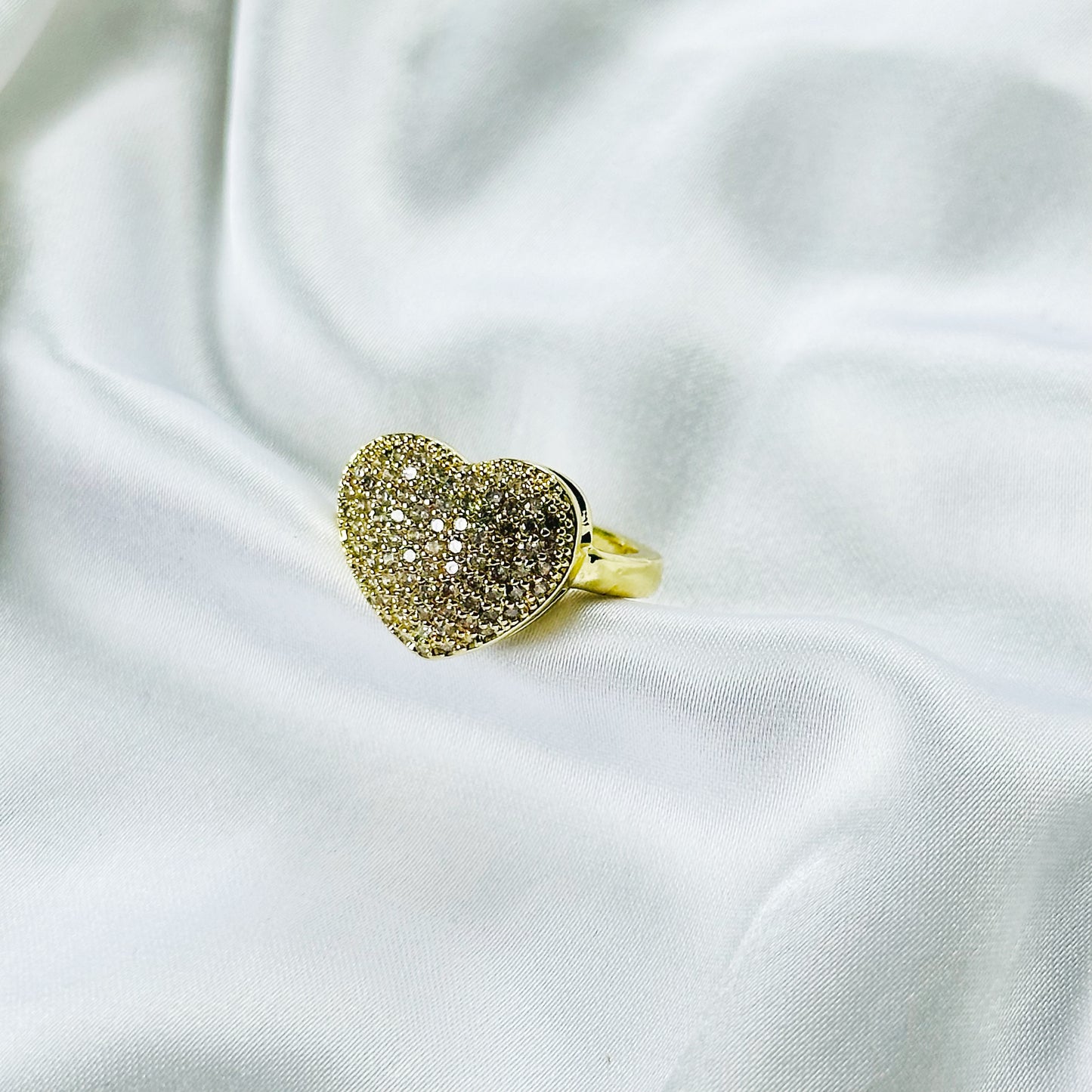Heart American Diamond Gold Plated Adjustable Ring