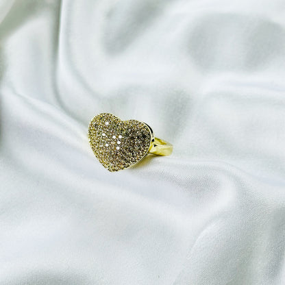 Heart American Diamond Gold Plated Adjustable Ring