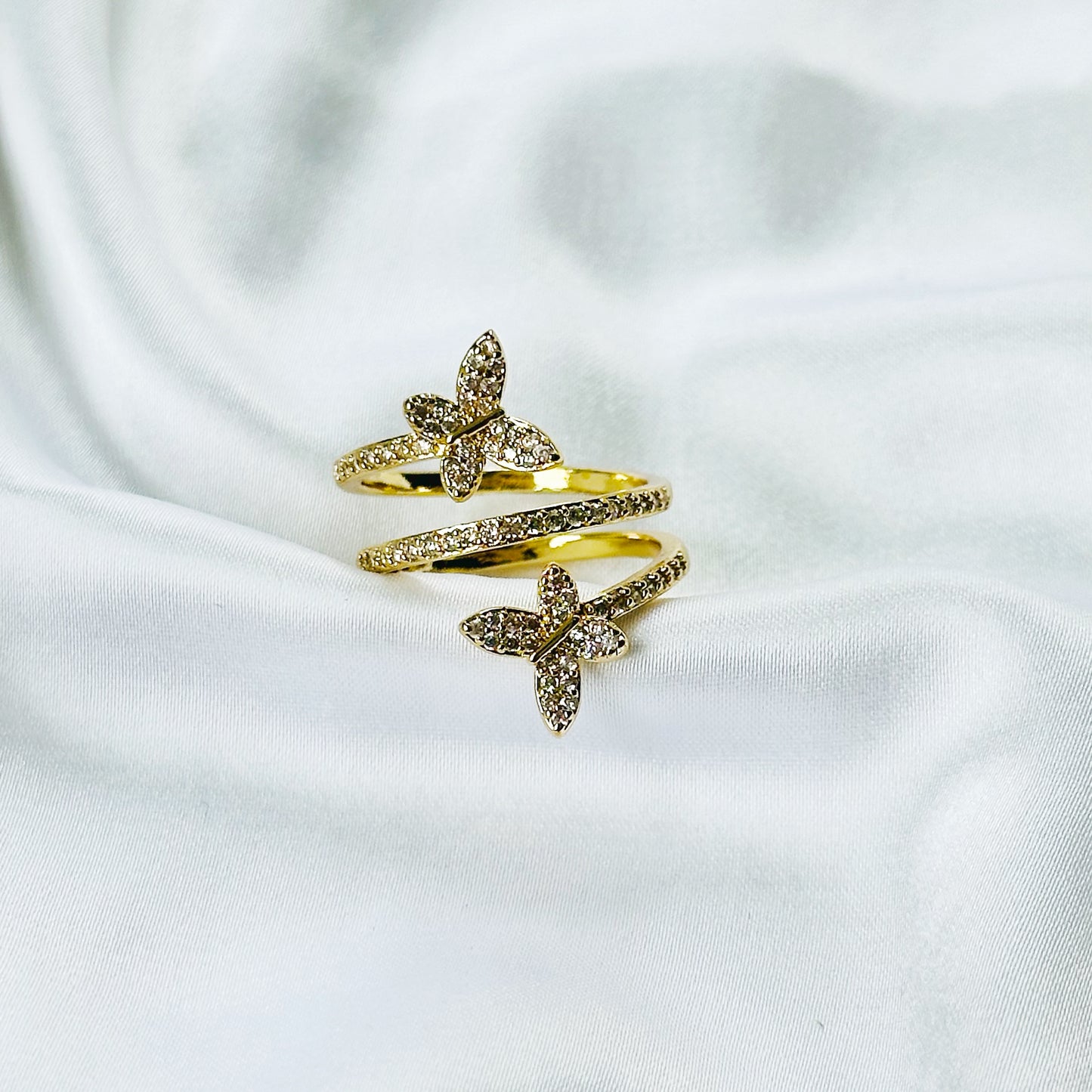 Butterfly American Diamond Gold Plated Adjustable Ring