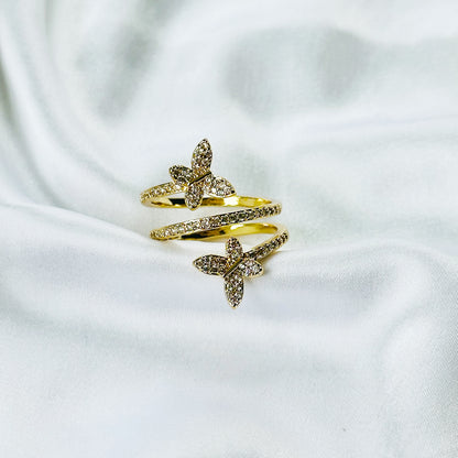 Butterfly American Diamond Gold Plated Adjustable Ring