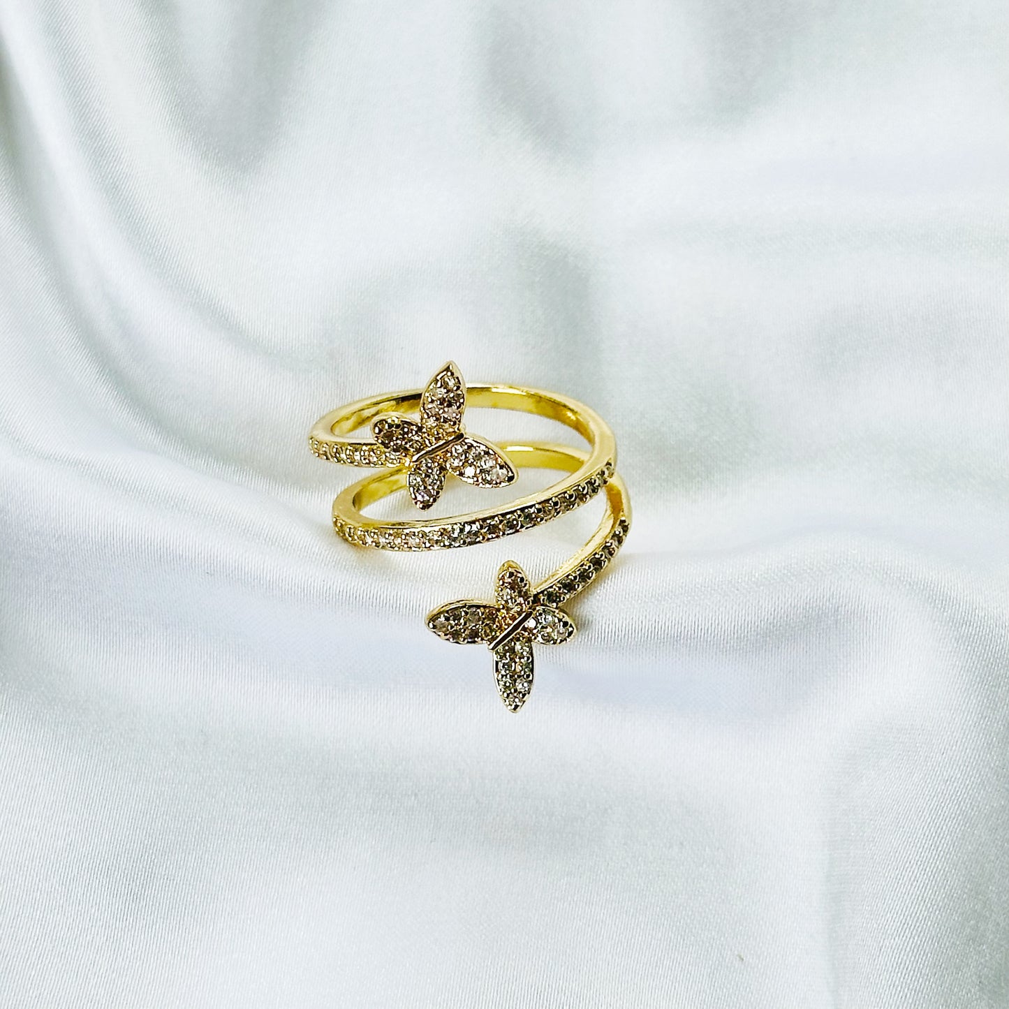 Butterfly American Diamond Gold Plated Adjustable Ring