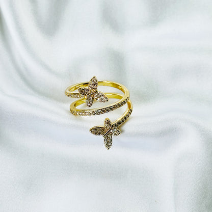 Butterfly American Diamond Gold Plated Adjustable Ring