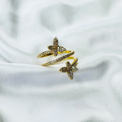 Butterfly American Diamond Gold Plated Adjustable Ring