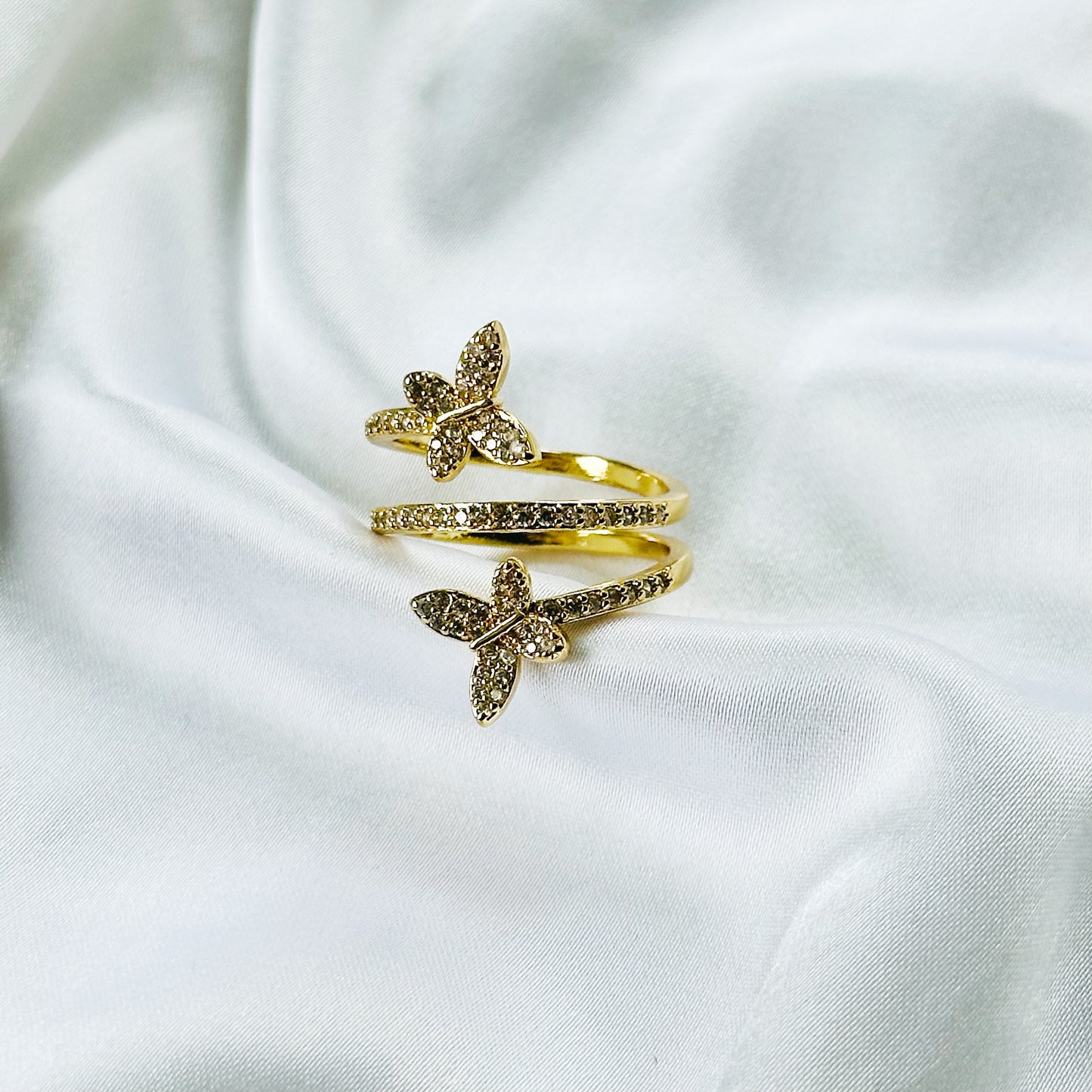 Butterfly American Diamond Gold Plated Adjustable Ring