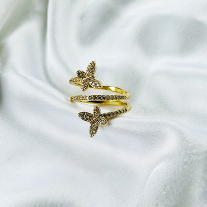Butterfly American Diamond Gold Plated Adjustable Ring