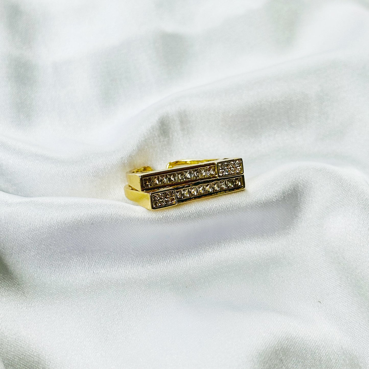 Asymmetric American Diamond Gold Plated Adjustable Ring