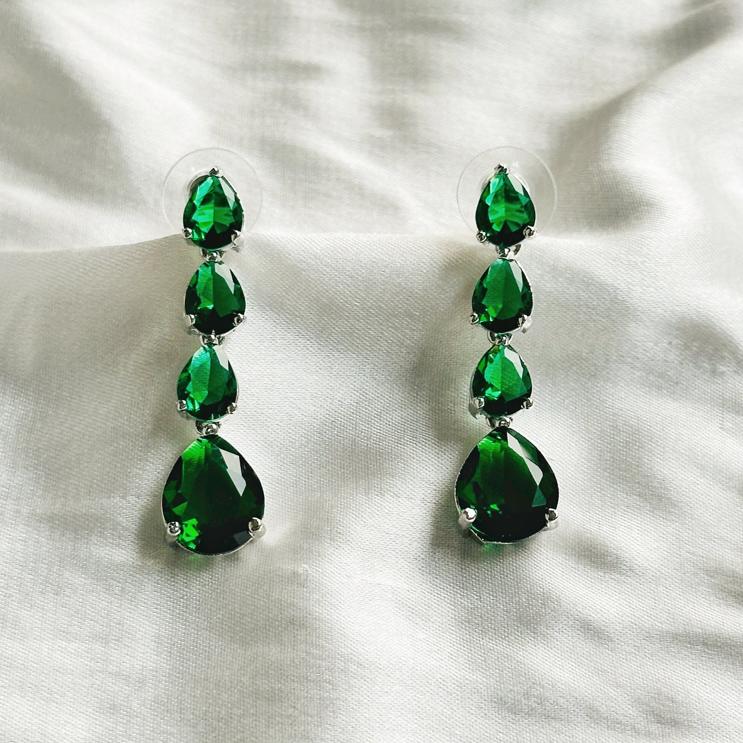 Green Emerald Cubic Zircon Stones Silver Plated Necklace Set