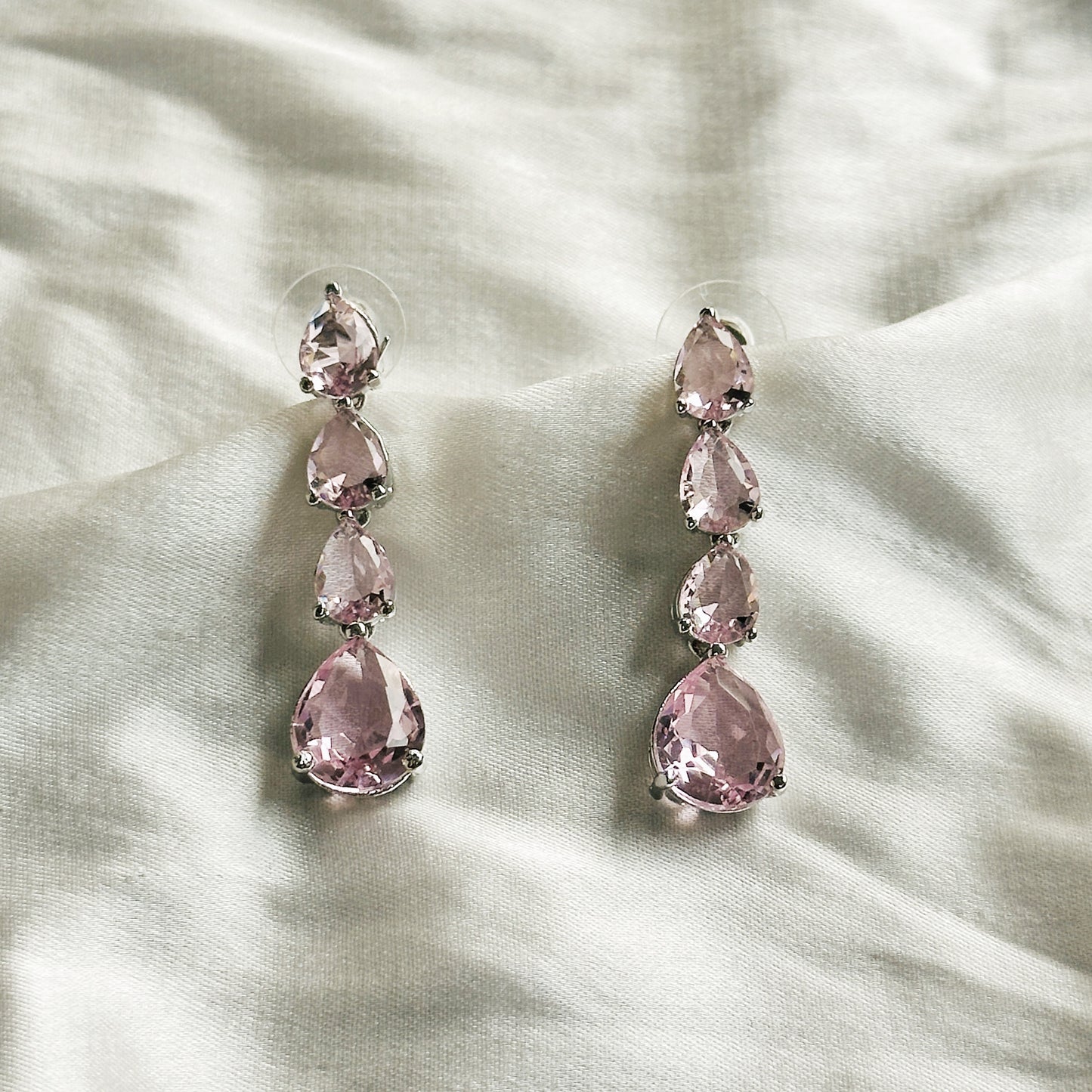 Pink Topaz Cubic Zircon Stones Silver Plated Necklace Set