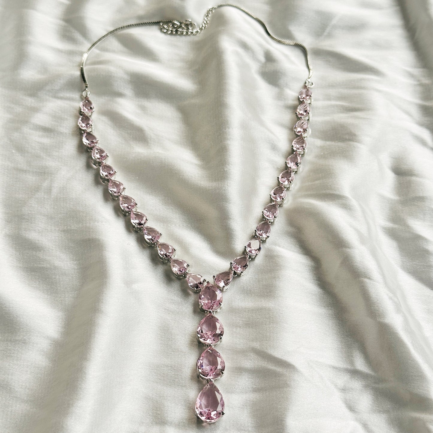Pink Topaz Cubic Zircon Stones Silver Plated Necklace Set