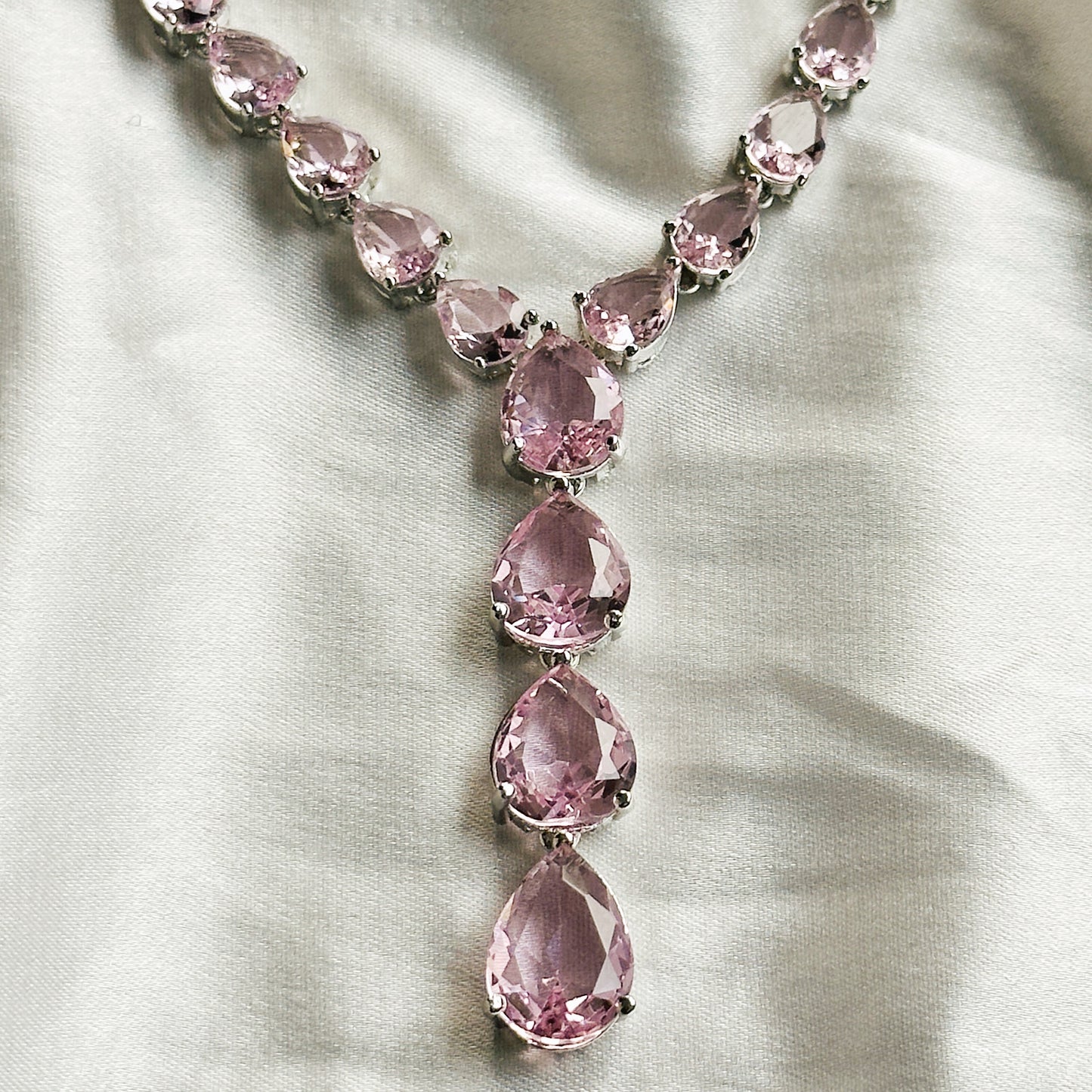 Pink Topaz Cubic Zircon Stones Silver Plated Necklace Set