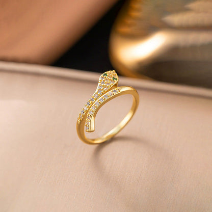 Snake American Diamond Gold Plated Anti-Tarnish Adjustable Ring