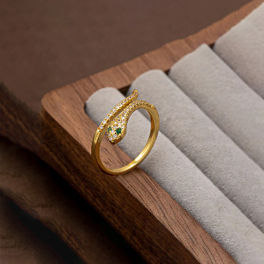Snake American Diamond Gold Plated Anti-Tarnish Adjustable Ring