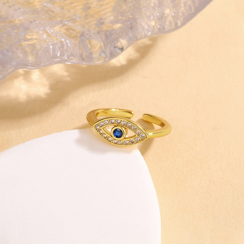 Evil Eye American Diamond Gold Plated Anti-Tarnish Adjustable Ring