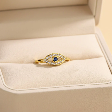 Evil Eye American Diamond Gold Plated Anti-Tarnish Adjustable Ring