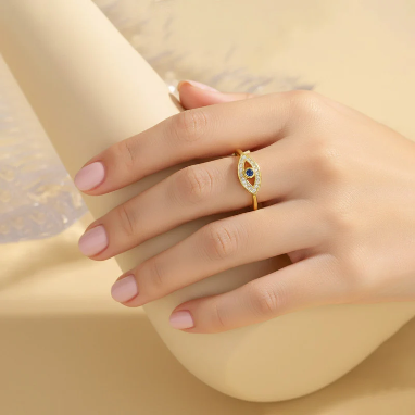 Evil Eye American Diamond Gold Plated Anti-Tarnish Adjustable Ring