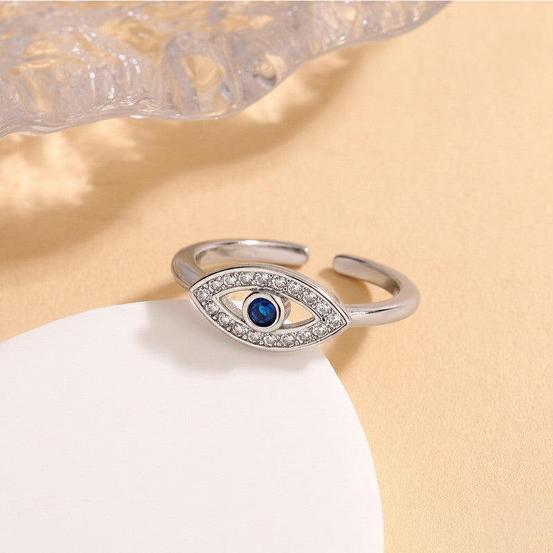 Evil Eye American Diamond Silver Plated Anti-Tarnish Adjustable Ring