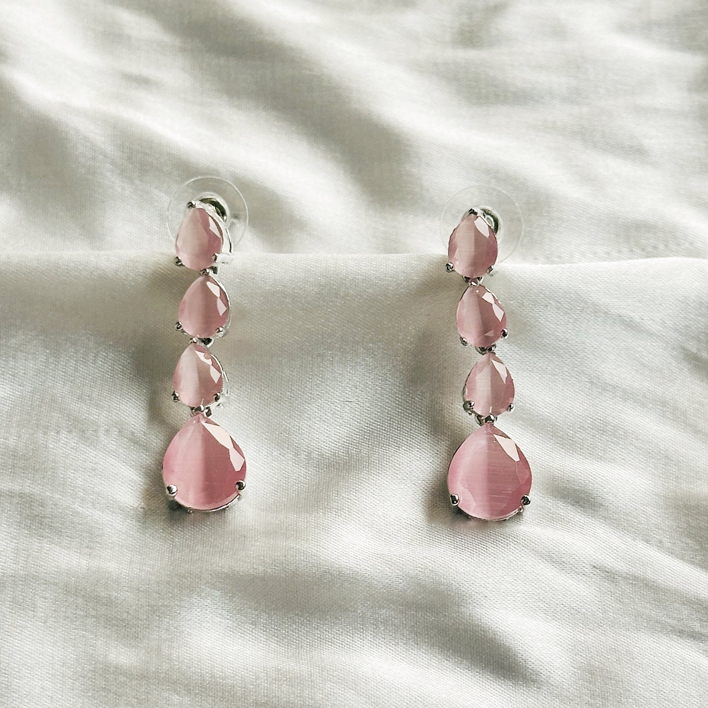 Pink Topaz Zircon Stones Silver Plated Necklace Set