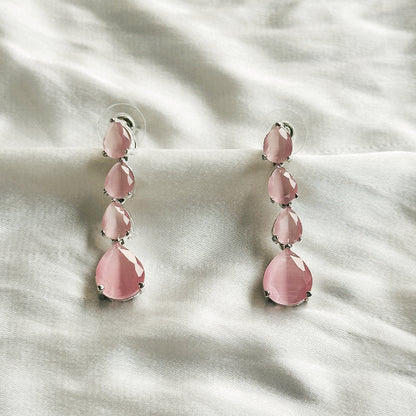 Pink Topaz Zircon Stones Silver Plated Necklace Set