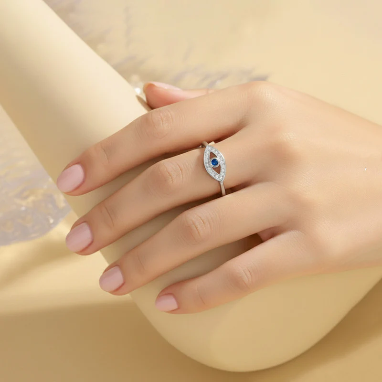 Evil Eye American Diamond Silver Plated Anti-Tarnish Adjustable Ring