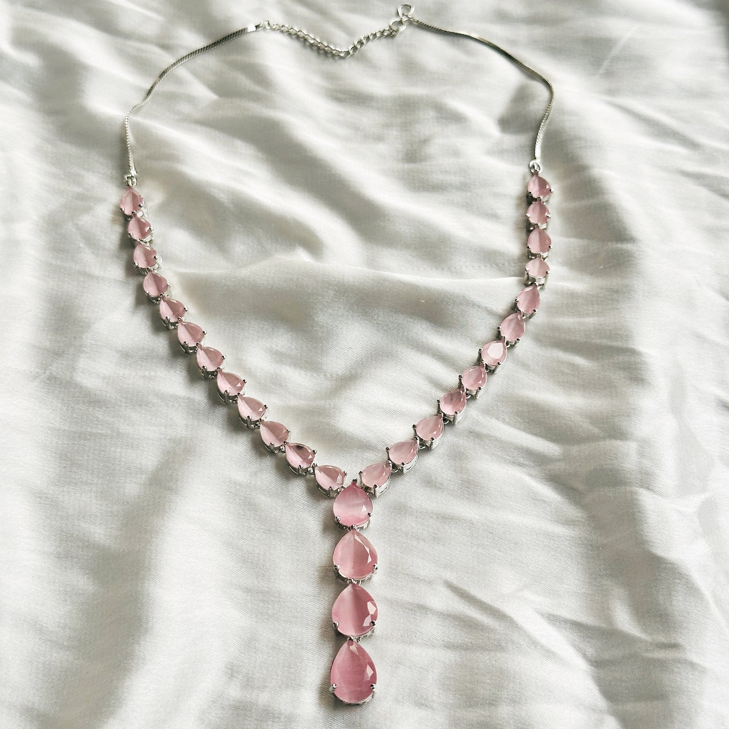 Pink Topaz Zircon Stones Silver Plated Necklace Set