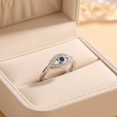 Evil Eye American Diamond Silver Plated Anti-Tarnish Adjustable Ring