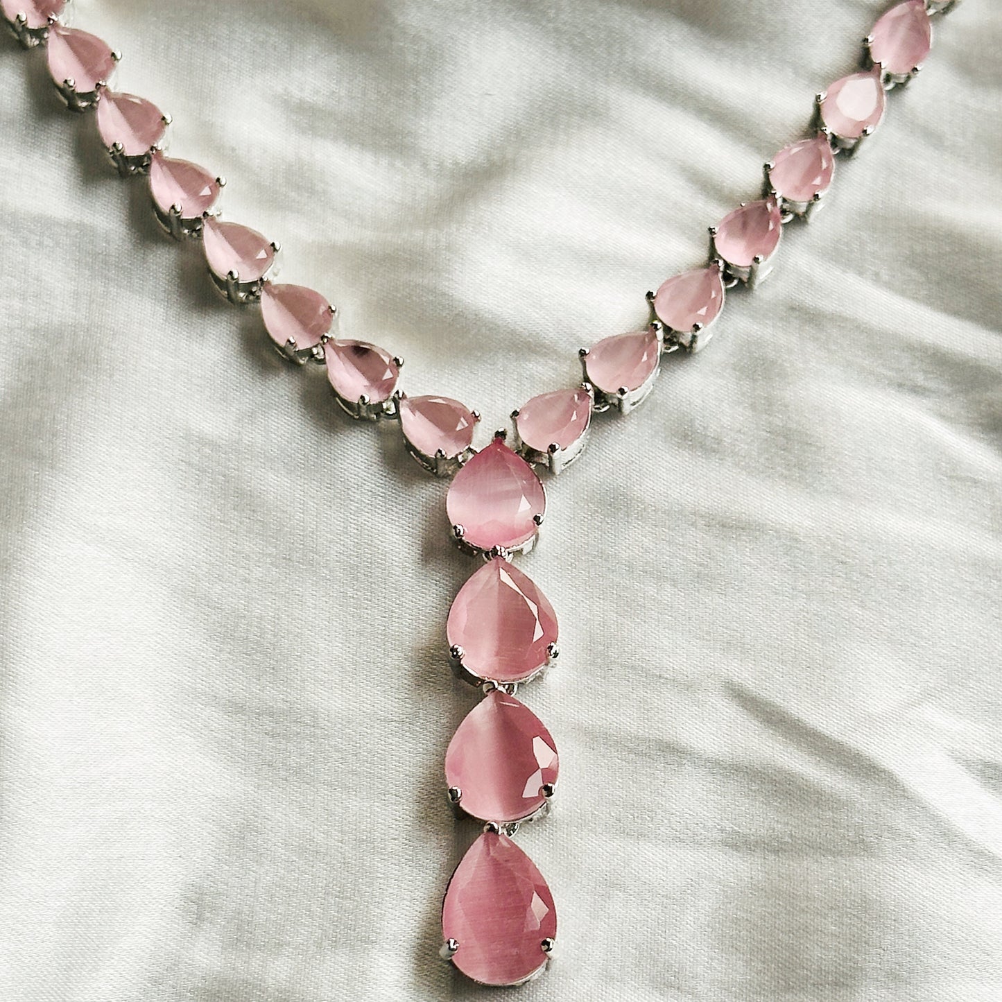 Pink Topaz Zircon Stones Silver Plated Necklace Set