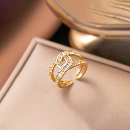 American Diamond Gold Plated Adjustable Ring