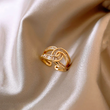 American Diamond Gold Plated Adjustable Ring