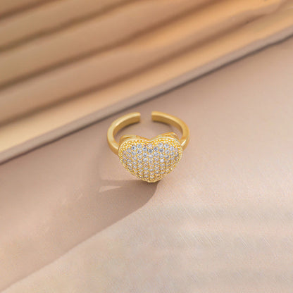 Heart American Diamond Gold Plated Adjustable Ring