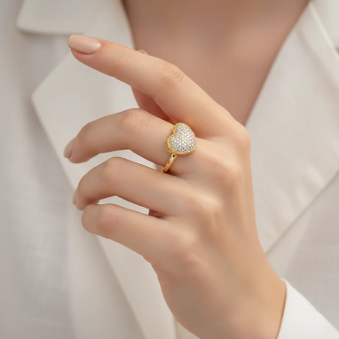 Heart American Diamond Gold Plated Adjustable Ring