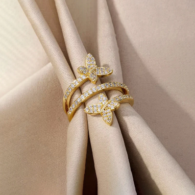 Butterfly American Diamond Gold Plated Adjustable Ring