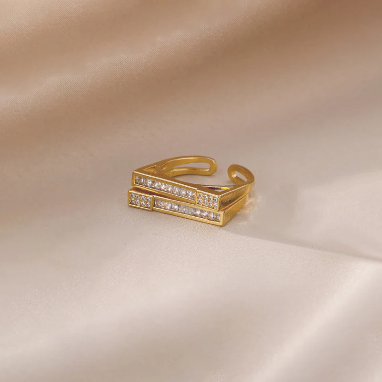 Asymmetric American Diamond Gold Plated Adjustable Ring