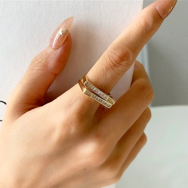 Asymmetric American Diamond Gold Plated Adjustable Ring