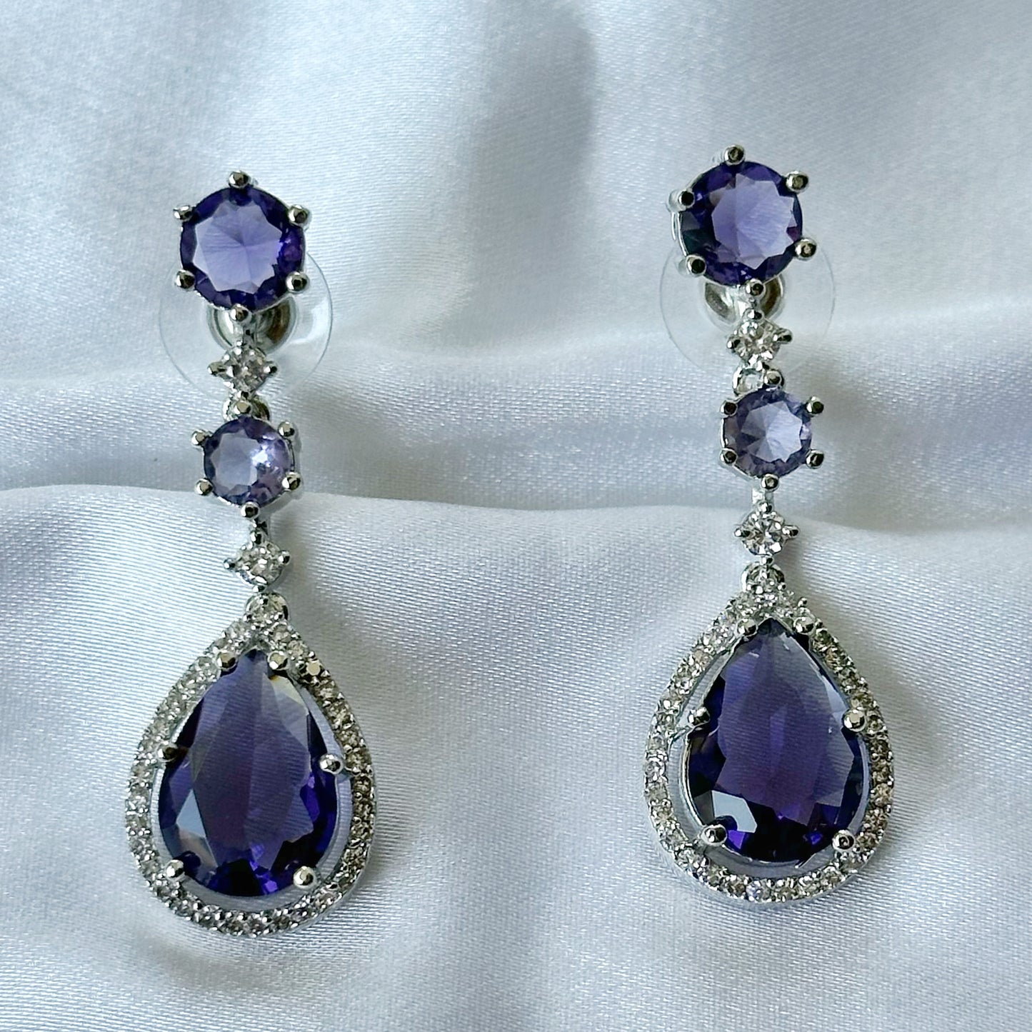 Deep Purple Amethyst Cubic Zircon Stone American Diamond Silver Plated Necklace Set