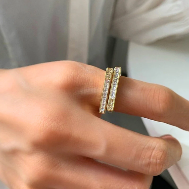 Asymmetric American Diamond Gold Plated Adjustable Ring