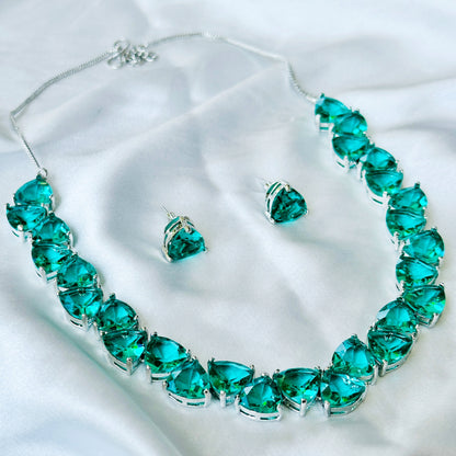 Ariva Collection Sea Green Topaz Cubic Zircon Stones Silver Plated Necklace Set
