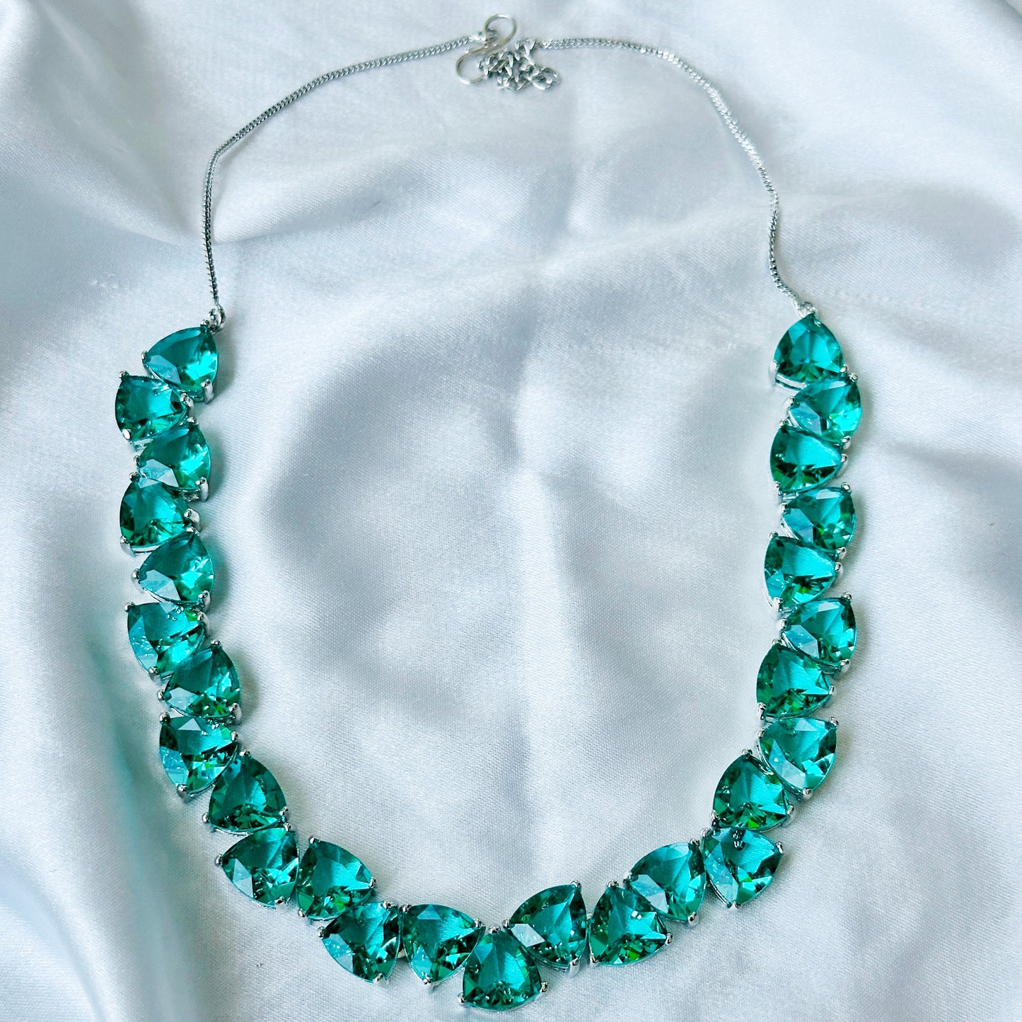 Ariva Collection Sea Green Topaz Cubic Zircon Stones Silver Plated Necklace Set